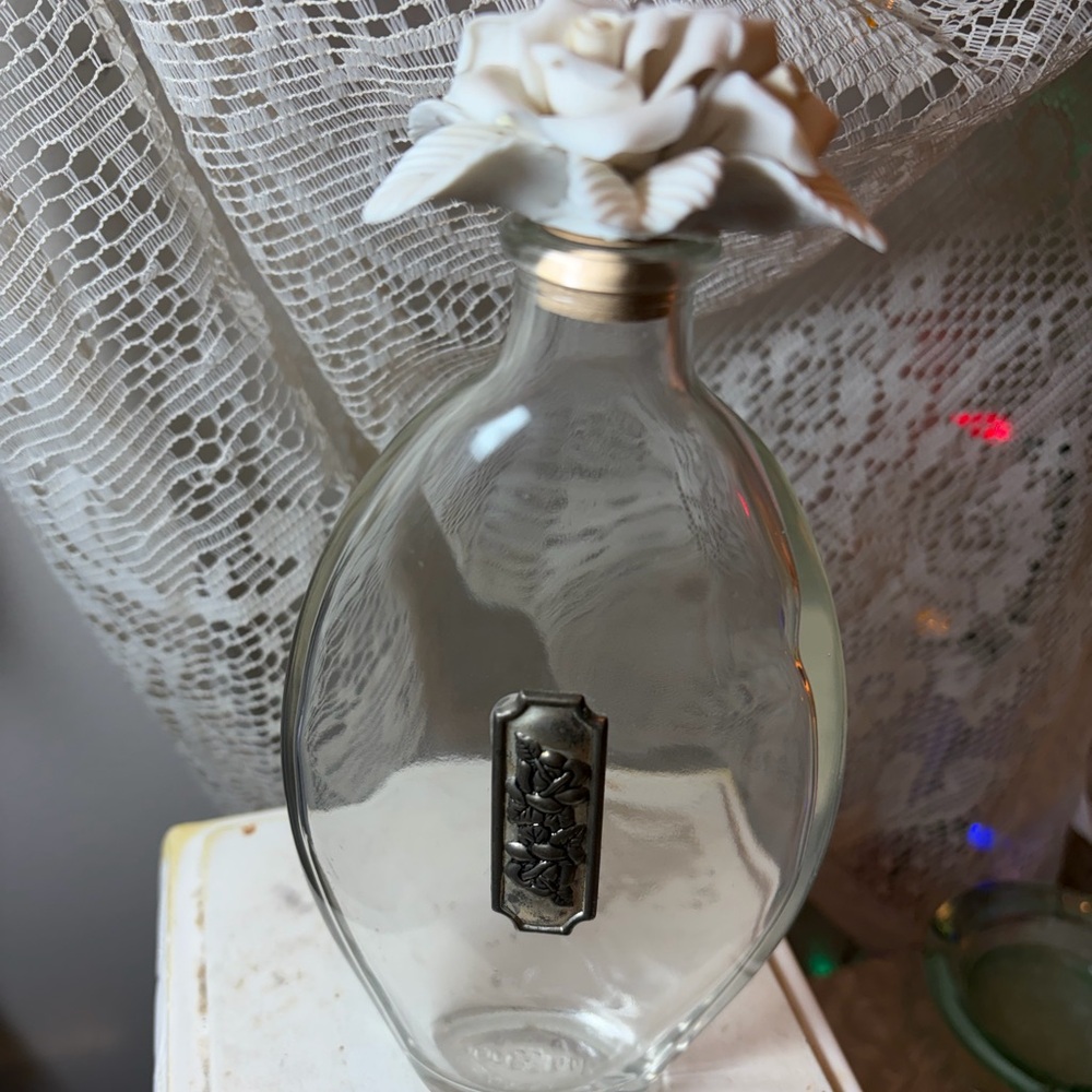 Vintage Cellini Collection Glass Perfume Bottle - Porcelain Rose Stopper